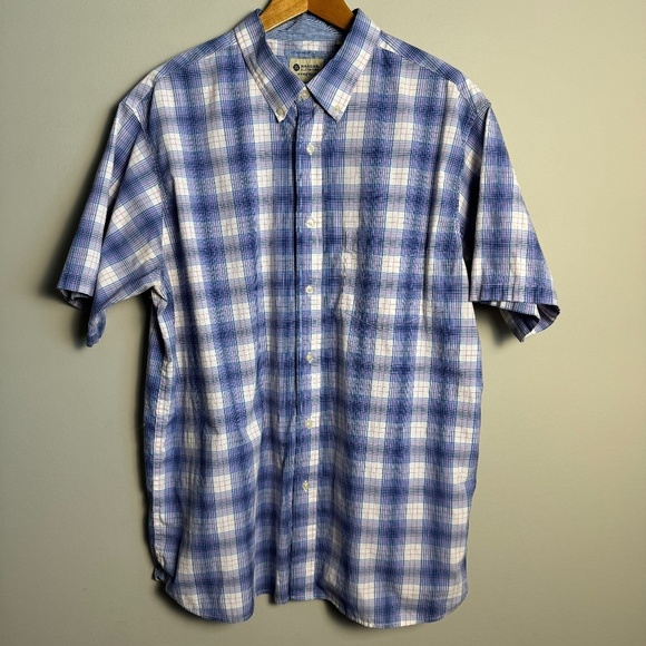 Haggar‎ Clothing Men's Plaid Short Sleeve Button Up Shirt Blue X-Large Stretch - Picture 1 of 11